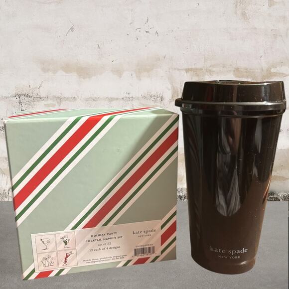 Kate Spade NWT Holiday Party Cocktail Napkin Set & Reuseable Cup - Picture 2 of 2